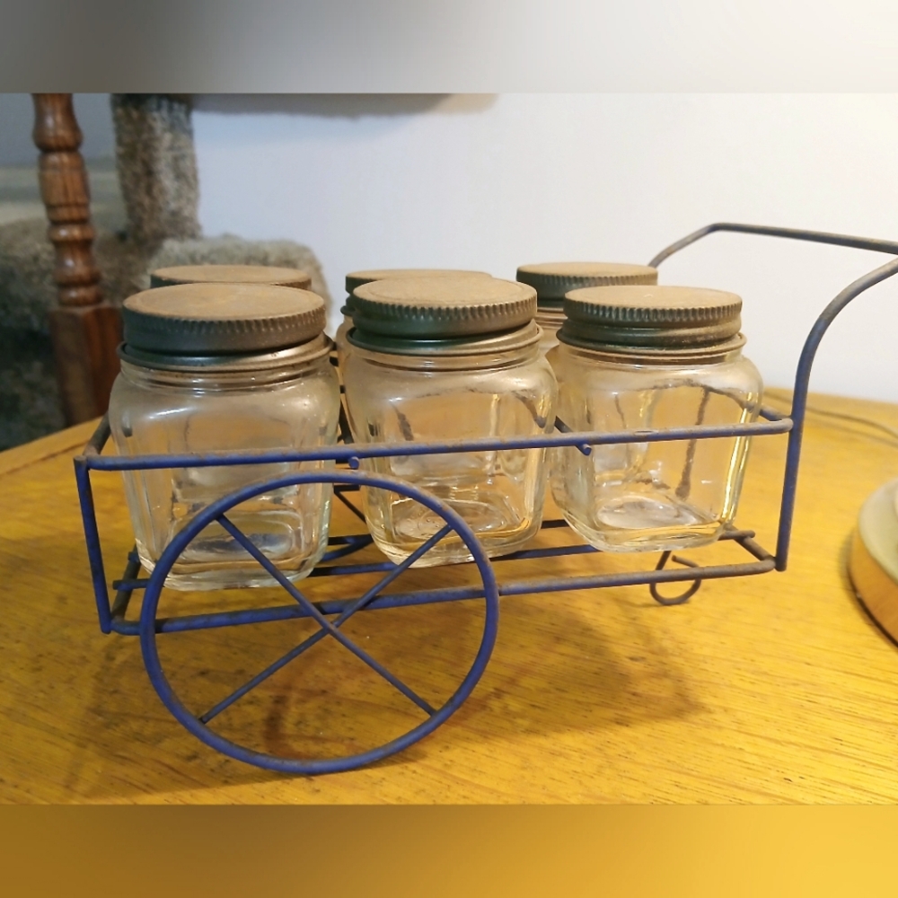 Vintage Glass Jars with Metal Cart